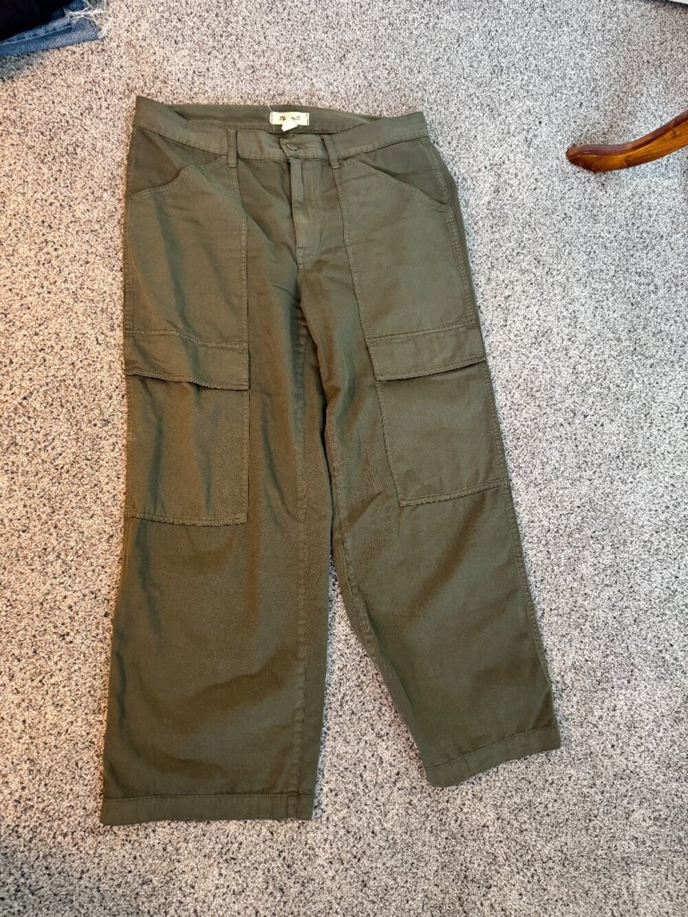 Madewell Cotton Cargo Pants Olive Green Utility Wide Leg Size 31